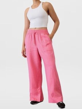 Athleta Retreat Linen High Rise Wide Leg Pant Size Small